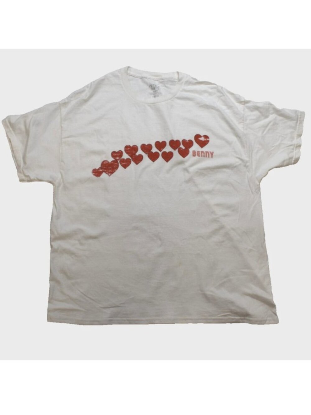Benson Boone Womens Benny Hearts Distressed Graphic White Shirt New XL